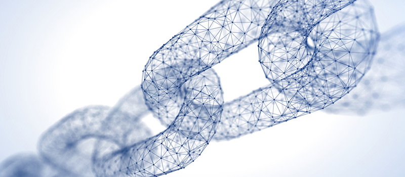 Ilustración de una cadena en 3D con estilo futurista.