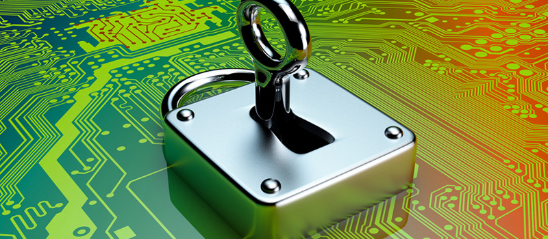 Concepto de seguridad informática representado por un candado con llave.