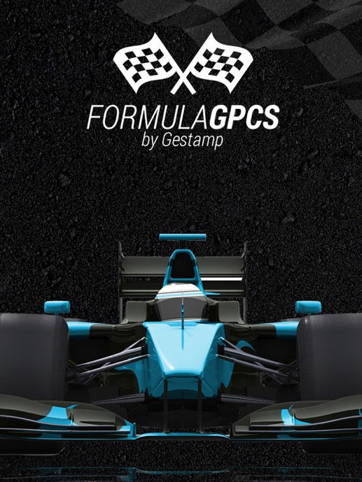 Babel Desarrollo Multiexperiencia Gestamp. Cartel publicitario de la Fórmula GPCS con un coche de competición