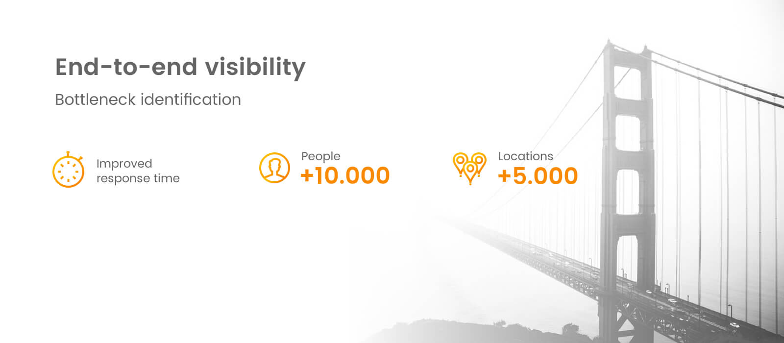 Babel Processes Mapfre.  Scheme that defines the benefits of having end-to-end visibility. Helps to identify bottlenecks, improves response time. Take to +10,000 and +5000 locations with a bridge in the background