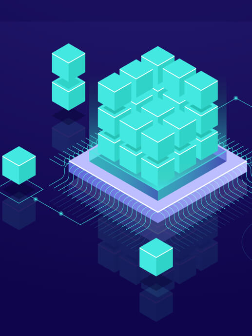 Babel Blockchain. Imagen vectorial de un cubo formado por pequeños bloques